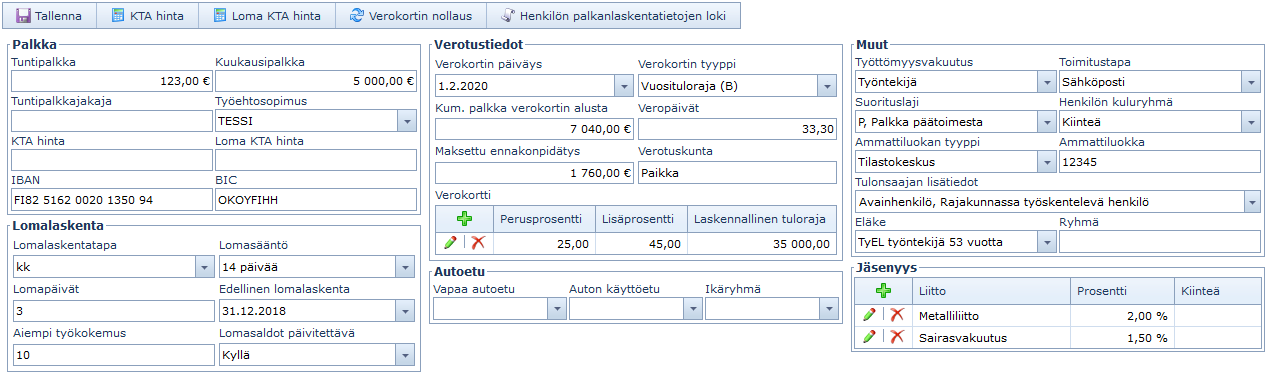 Opiferus Toiminnanohjaus - Palkanlaskennan ohjaustiedot